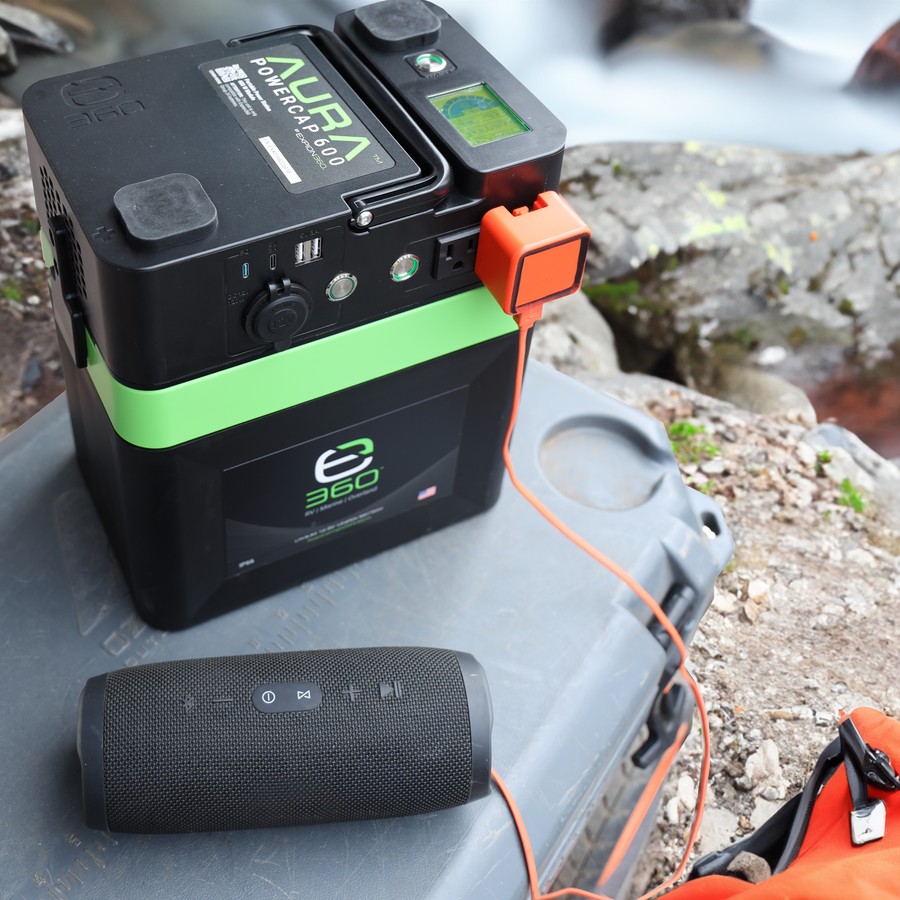 E360 (1) EX-AURA001: AURA 600W Inverter  (1) EX-G24-80C: E360 12.8V 80Ah G24 High-Density LiFePO4 Deep Cycle Battery [A]