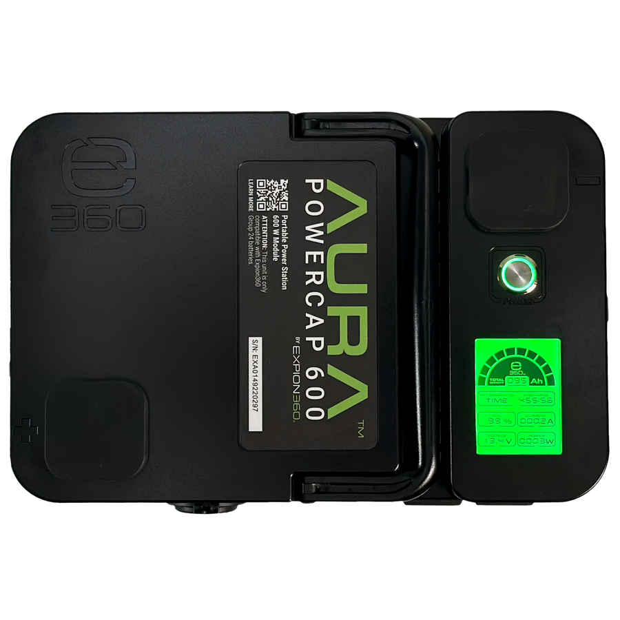 E360 (1) EX-AURA001: AURA 600W Inverter  (1) EX-G24-60C: E360 12.8V 60Ah G24 High-Density LiFePO4 Deep Cycle Battery   [A]