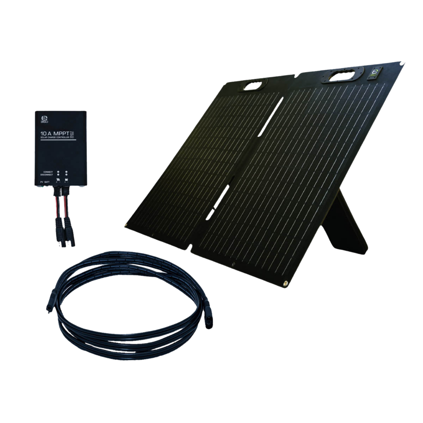 Portable Power Bundle. 120W Portable Solar Panel, 10A Solar Controller, and 8' SAE Adapter Cable: [A]